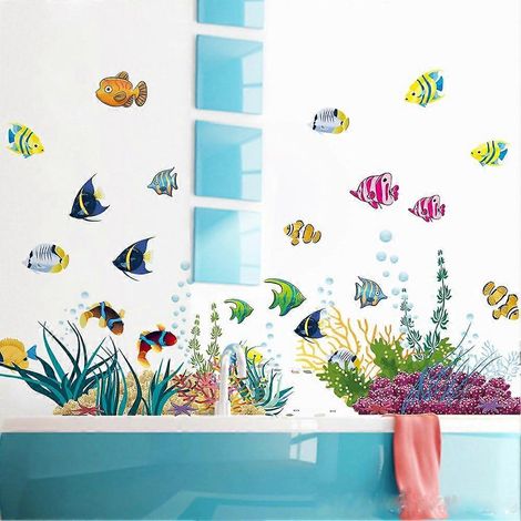 Autocollants muraux pour enfants sur le thème du monde sous-marin, aquarium, océan Autocollant mural pour carrelage de salle de bain (1/5)