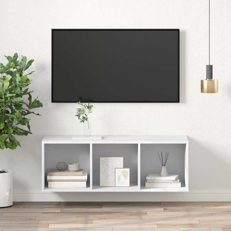 Meuble TV mural pour Salon - Armoire TV Blanc 37x37x107 cm Aggloméré BV883604 - BonneVie (1/5)