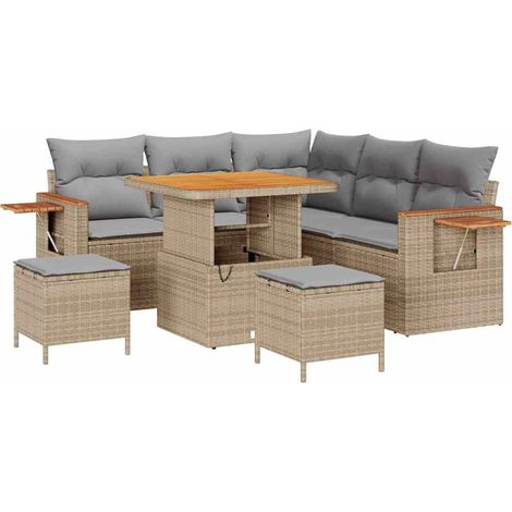 Garden Sofa Set 9 pcs 8-Seater Beige and Light Grey Poly Rattan vidaXL (1/5)