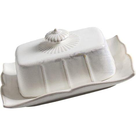 Beurrier pour Stockage Alimentaire Set Couvercle en Céramique Blanc Plat à Beurre Élégant pour Décoration Maison Cuisine (1/5)