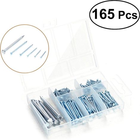 Clous À Ongles - Clous À Tête Plate Et Clous À Cheville - 165 Pièces - Pour Suspension D'Images Et Travaux De Bois - Lot Complet (1/4)