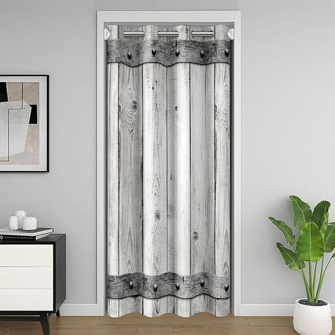 Rideau de Porte 86x203cm de Grange en Bois pour l'intimité de Ferme Armoire Chambre Salon Rideau Occultant Rideaux, Grange Rustique Blanc Grain de Bois Rideaux - 86L X 203H cm (1 Panneaux) (1/5)