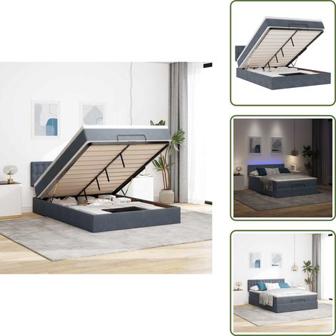 The Living Store Struttura Letto Pouf con Materasso 140x200 cm in Velluto - Materasso a molle insacchettate