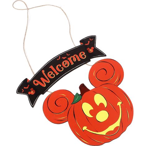Letrero colgante de calabaza y ratón de Halloween - Decoración de madera para la puerta principal - Bienvenido - Decoración del hogar (1/5)