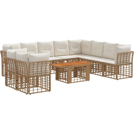Gartensofa-set 11 stk. Natürlich und Cremweiß Poly-Rattan vidaXL (1/5)