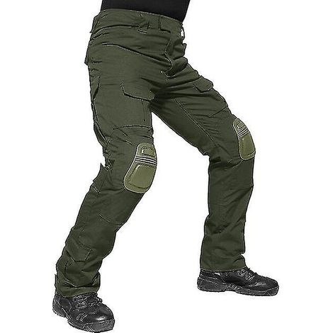 Pantalon militaire homme avec genouillères, pantalon tactique camouflage, pantalon de combat airsoft/armée/paintball - Taille 36 - vert armée (1/5)