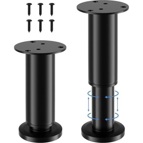 Pieds de meuble réglables en acier inoxydable – Hauteur ajustable 12 à 18 cm – Lot de 4 avec 16 vis – Pour sols inégaux (1/5)