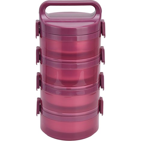 Thermosbox aus Edelstahl, tragbar, für Outdoor-Aktivitäten, auslaufsicherer Lebensmittelbehälter, rot, 4-lagig (1/5)