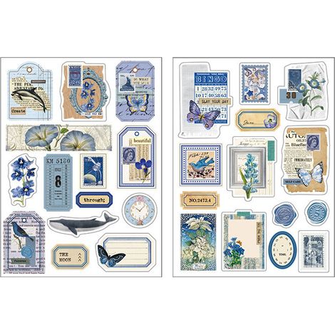 Lot 2 autocollants vintage pour planificateur, haute adhérence, décoration DIY, carnet, scrapbooking, ordinateur portable, bleu (1/5)