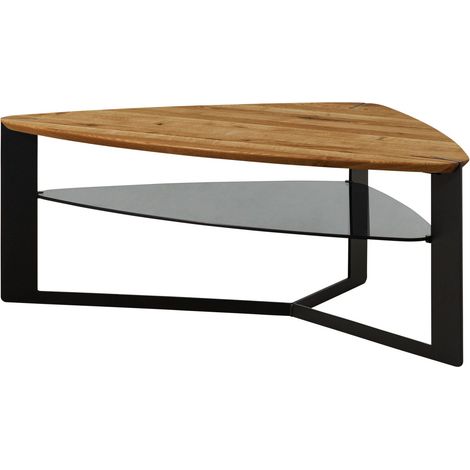 Tavolino da salotto in legno di Quercia Selvatica con ripiano in vetro 120x70x44 oliato naturale STARNBERG 25 (1/4)