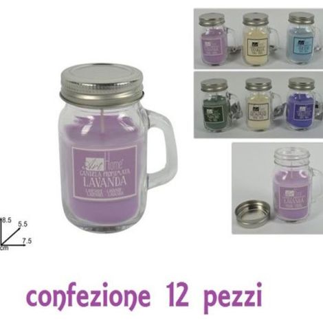 TrAdE Shop Traesio - Set 12 Candele Profumate In Barattolini Vetro Con Manico Varie Fragranze -
