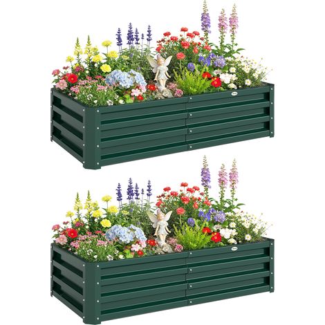 Lot de 2 carrés potagers de jardin - Outsunny - acier galvanisée - 120 x 60 x 30,5 cm - vert foncé (1/5)