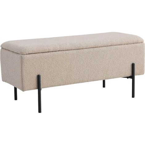 BLAIRE - Banc-Coffre Tissu Bouclé Beige Pieds Métal (1/4)