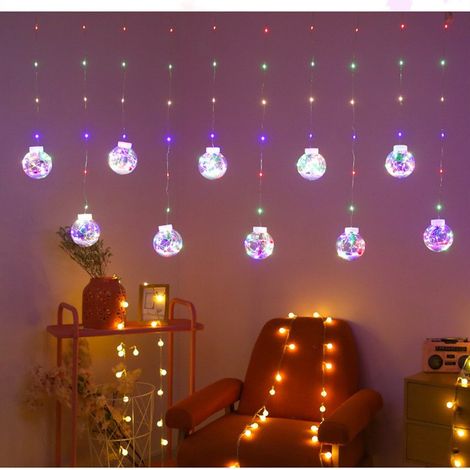TrAdE Shop Traesio - Tenda Luminosa 10 Palline Di Natale 3 Metri Con Neve Luce Led Calda Fredda Rgb - -RGB      - (1/4)