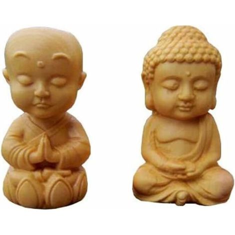 Lot de 2 Petite Bois Bouddha Statue Pendentif Statue de Bouddha en Prière Petite Statue de Bouddha Sculptée (1/5)