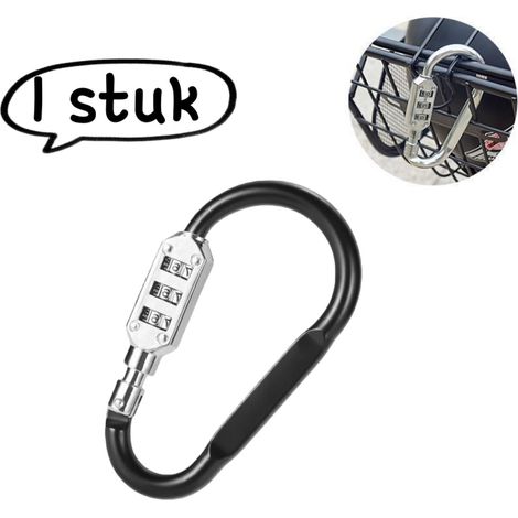 1 article - Cadenas mousqueton à combinaison - Cadenas multifonction, cadenas pour sac à dos, antivol pour casque, universel - Porte-clés, antivol de voiture - Grand - Noir (1/5)