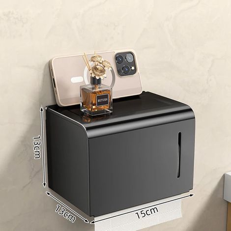 (S-Noir) Boîte à papier toilette étanche murale, tiroir à papier toilette perforé, étagère de rangement pour serviettes, organisateur de salle de bain (1/5)