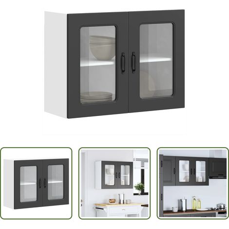 vidaXL Holzwerkstoff - Küchen-Hängeschrank mit Glastür Kalmar Schwarz Holzwerkstoff (1/5)