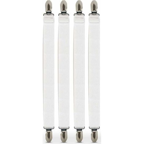 Attache-Draps - Bande Élastique Nylon 2 cm x 35 cm avec Clips Métalliques - Pour Draps Housses Matelas Lit Canapé - 4 Pièces (1/5)