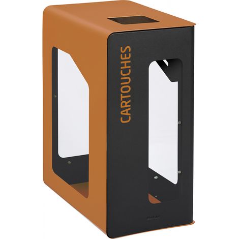 Borne de tri sélectif Cubatri Vigipirate, sans serrure - cartouches - 90l - gris manganèse / marron - RAL 8001 (1/3)