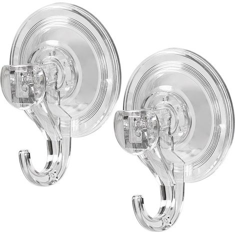 Lot de 2 grands crochets à ventouse transparents - Fixation murale sans perçage pour cuisine et salle de bain (1/5)