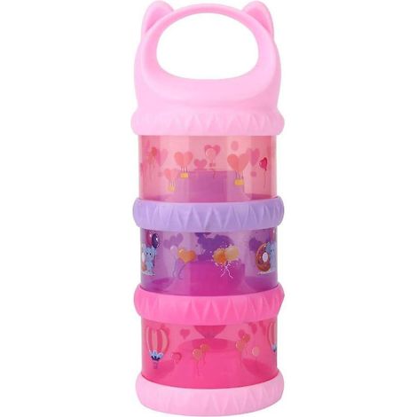 Distributeur de lait en poudre pour bébé, boîte de rangement portable à 3 compartiments pour biberons de lait en poudre, collations et noix (rose) (1/5)