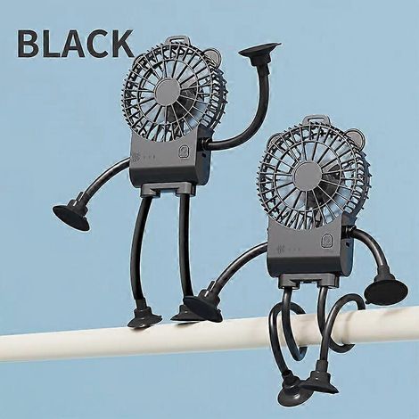 Ventilador de escritorio portátil con ventosa, mini ventilador silencioso con clip, cuello flexible de 360°, 3 niveles de velocidad del viento, funciona con pilas, 4 métodos de montaje para varilla de (1/5)