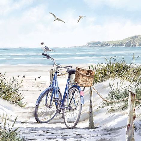 Packung mit 20 Papierservietten 33 x 33 cm – Fahrrad am Strand – Ambiente