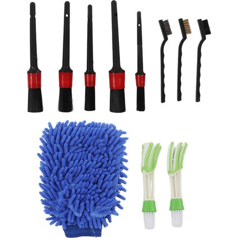 Kit de 11 brosses de nettoyage auto détaillant, intérieur et extérieur, plastique, pour jantes, essuie-glaces, vitres - Bleu (1/5)