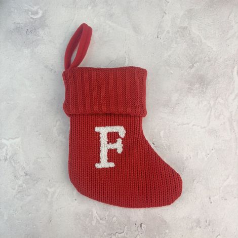 Chaussette De Noël - Initiale En Tricot Câblé - Rouge - 18 X 15 X 2 Cm - Décoration Pour Cheminée Arbre À Noël - 1 Pièce