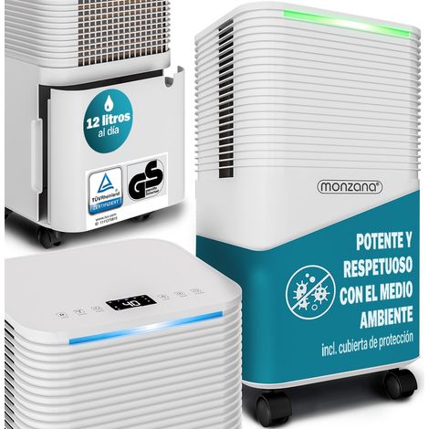MONZANA® Deshumidificador Eléctrico 15-20m² 12L/día Pantalla LED Temporizador 24H Purificador de Aire Habitación