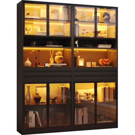 Coppia di vetrine espositive in MDF nero 160 x 35 x 200 cm con LED HOMVRA (1/5)
