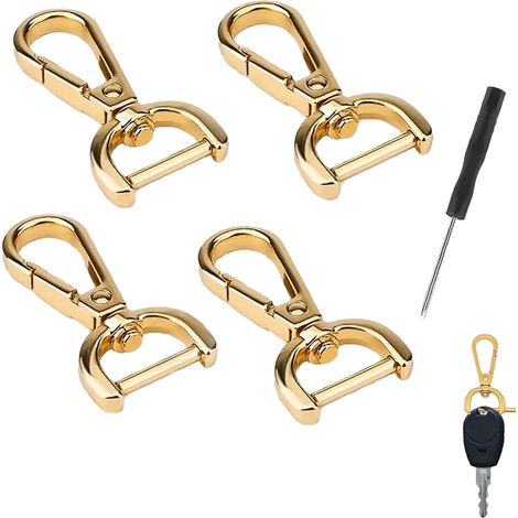Lot De 4 Mousqueton Pivotant,Anneau En D Avec Mousqueton,Multifonctionnel Mousquetons Pour Laisse De Chien,Avec Tournevis,Mode Convient Aux Portefeuilles Et Aux Sacs À Dos Des Hommes Et Des Femmes(Or) (1/5)
