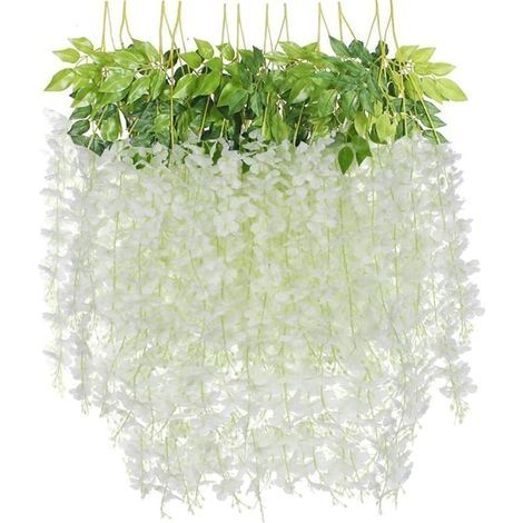 12 lot Fleurs Artificielle Glycine Fausses Fleur Plante Suspendues Vigne Wisteria Blanc Fleur Deco Fleur de Simulation pour Mariage Maison Jardin Fête Décoration (1/5)