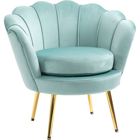 Poltroncina Vintage di Design in Velluto Blu, Poltroncina da Camera con Schienale Alto 76x67x74cm, Verde