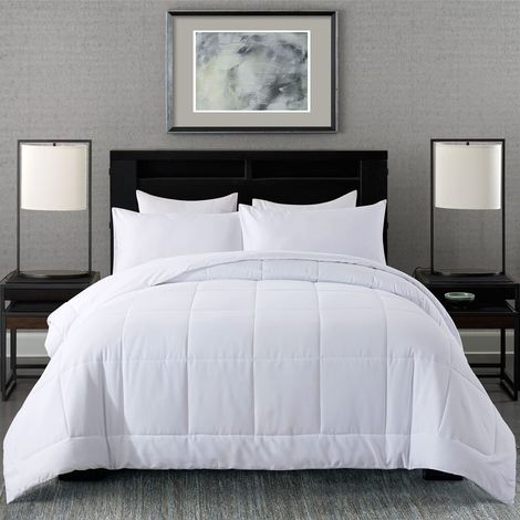 Ensemble de Couette 2 pièces pour lit Simple – Couette matelassée Alternative légère en Duvet avec 1 taie d'oreiller – Ensemble de Couette Blanc 162,6 x 223,5 cm (1/5)