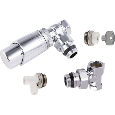 Noyon & Thiebault – Kit complet raccordement radiateur – Raccordement mâle femelle 15x21 – Tête thermostatique 30x150 chromé – Écrou tournant étanche