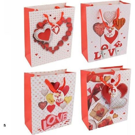 Set 6buste Sac à Cadeau Cœurs D'amour Saint Valentin 18x23x10cm 69878 (1/2)