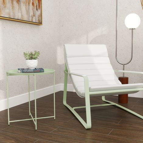 Tavolo rotondo da giardino con vassoio removibile, gambe regolabili e finitura in acciaio per uso esterno Ø46x50 cm Verde