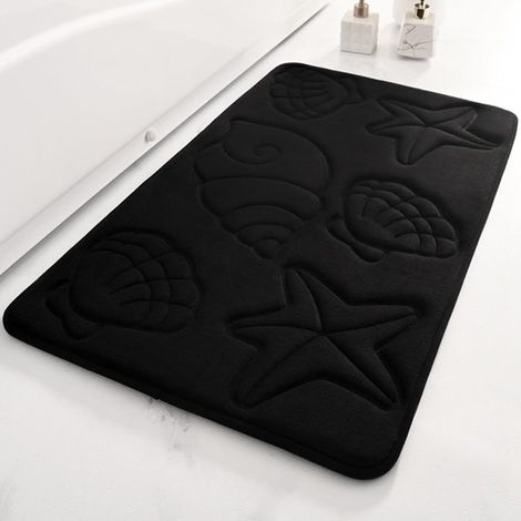 Tapis de Bain en Mousse Mémoire Style Bord de Mer – Doux, Absorbant, Antidérapant, Lavable, Motifs Tapis d’Entrée ou Salle de Bain, Noir 40x60cm (1/5)