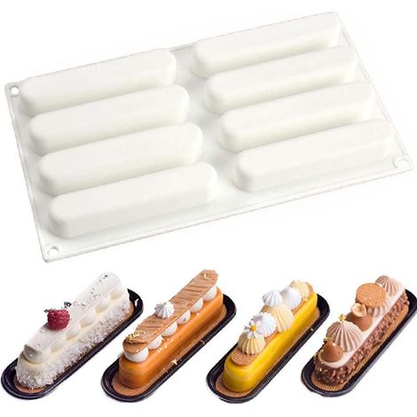 Moule en silicone à 8 cavités pour éclairs, idéal pour la cuisson de gâteaux mousse - Moule à dessert français pour pâtisseries au chocolat et brownies