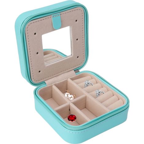 Mini boîte à bijoux de voyage, boucles d'oreilles, bagues, boîte à bijoux zippée, boîte de rangement à bijoux multifonctionnelle portable à double couche, style 2. (1/5)