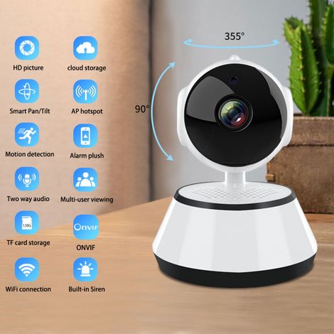 Cámara de seguridad WiFi 1080p, apta para interiores y exteriores.