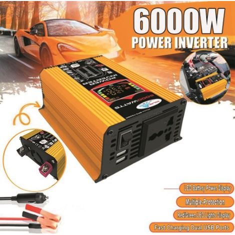 Convertisseur de puissance 6000W DC 12V à AC 220V avec affichage LCD et 2 ports USB