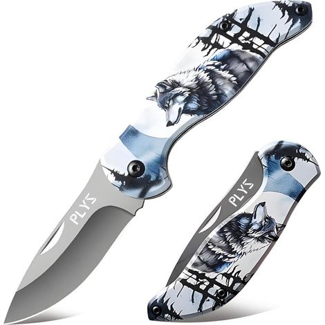 Klappmesser mit Schneewolf-Muster, scharf, leicht, für Outdoor & Camping