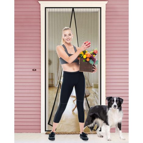 Magnetic Mosquito Net Door Window-Curtain Anti Mosquito Fly Strong Magnetic Door Outside or Inside, Self-adhesive, Retractable, Easy for Children Dog Cat 80x200 Black