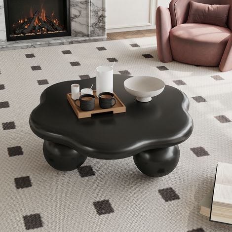 Table basse nuage 80x80x35 cm noire en MDF et plastique avec pieds sphériques et montage sans outil (1/5)