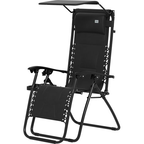 Zero Gravity Lounger Chair, Folding Reclining Patio Chair with Shade Cover, Padded Seat, Cup Holder, Soft Cushion Headrest for Poolside, Camping, Black (1/5)