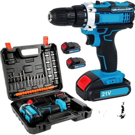 Perceuse sans fil, couple de 45 Nm, lampe de travail intégrée, 2 Batterie, UE (1/2)