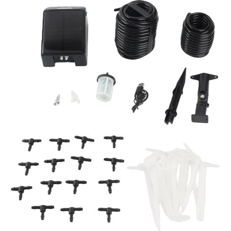Kit d'irrigation goutte-à-goutte automatique solaire IP65 mural pour balcon jardin avec programmateur et pompe intégrée noir (1/5)